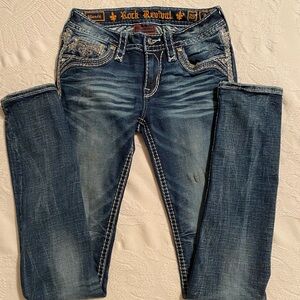Rock Revival Blue Skinny Jeans with Vintage Fade